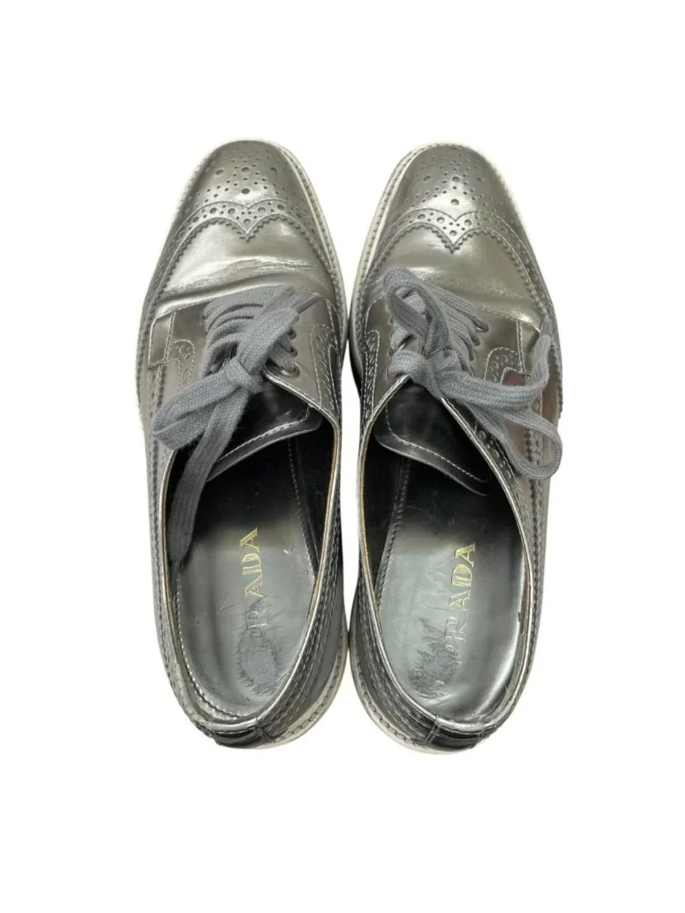 Prada Wingtip Sneakers Silver Metallic Shoes